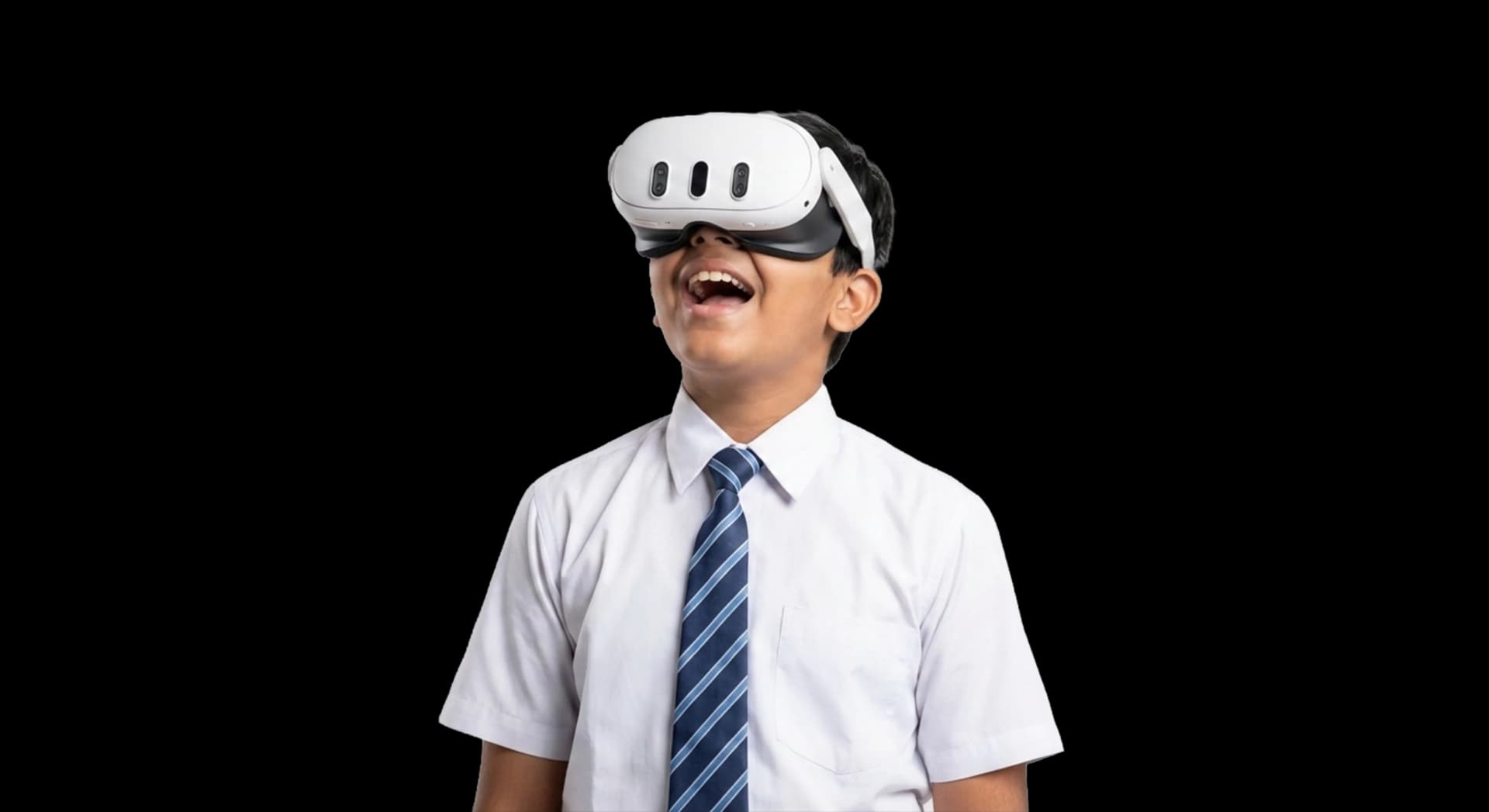 Student wearing a SparkVR headset exploring an immersive 3D lesson
