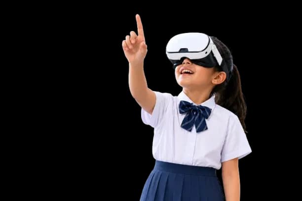 Student tapping and interacting with a SparkVR headset interface
