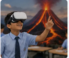 Students exploring an immersive VR lesson with SparkVR headsets