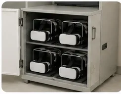 SparkVR headsets stored safely in a classroom storage cart