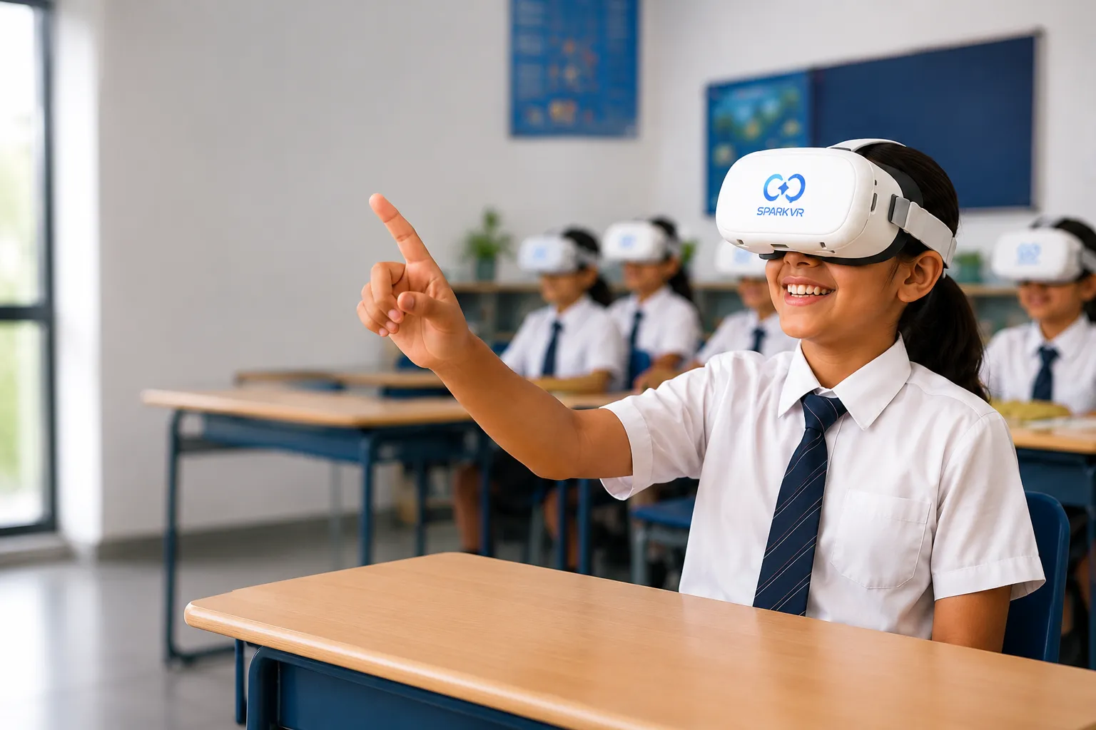 Students using SparkVR headsets in a consistent, standardized classroom setup