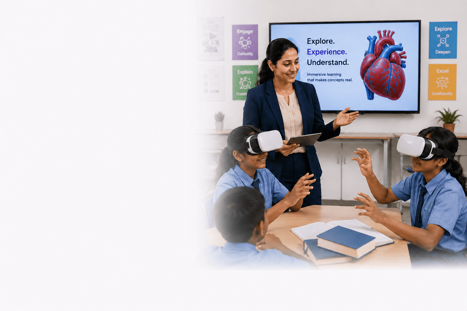 Teacher leading a SparkVR class with students wearing VR headsets
