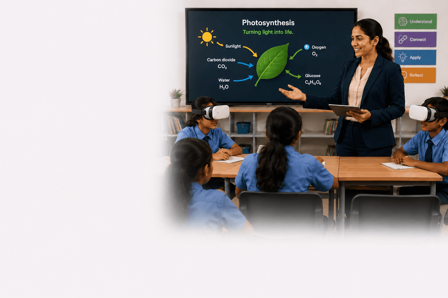 Teacher reviewing curriculum-aligned VR lesson content on SparkVR