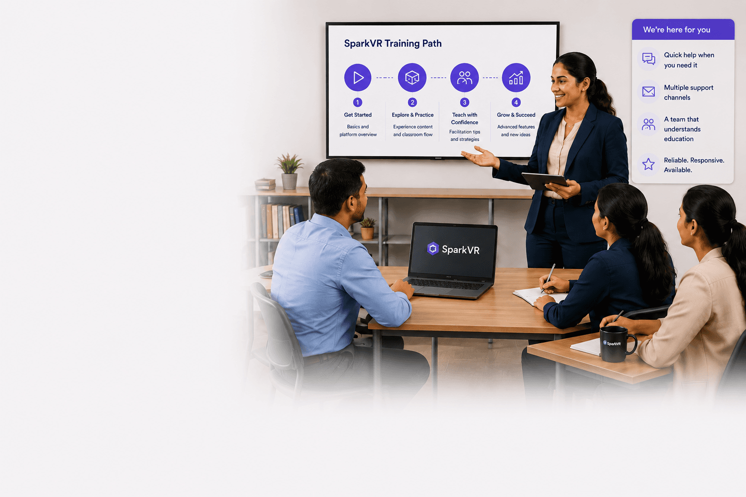 Teacher receiving SparkVR onboarding and training support