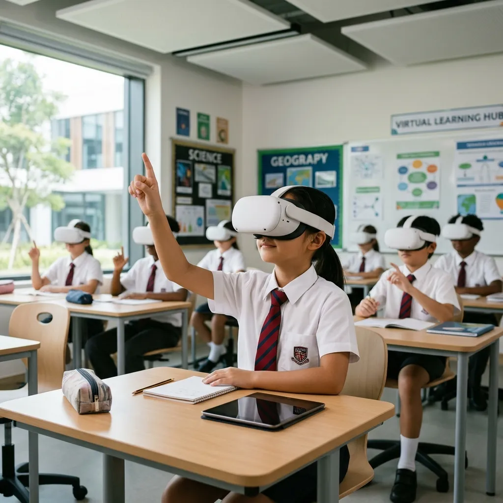 Student pointing during an immersive VR lesson with SparkVR